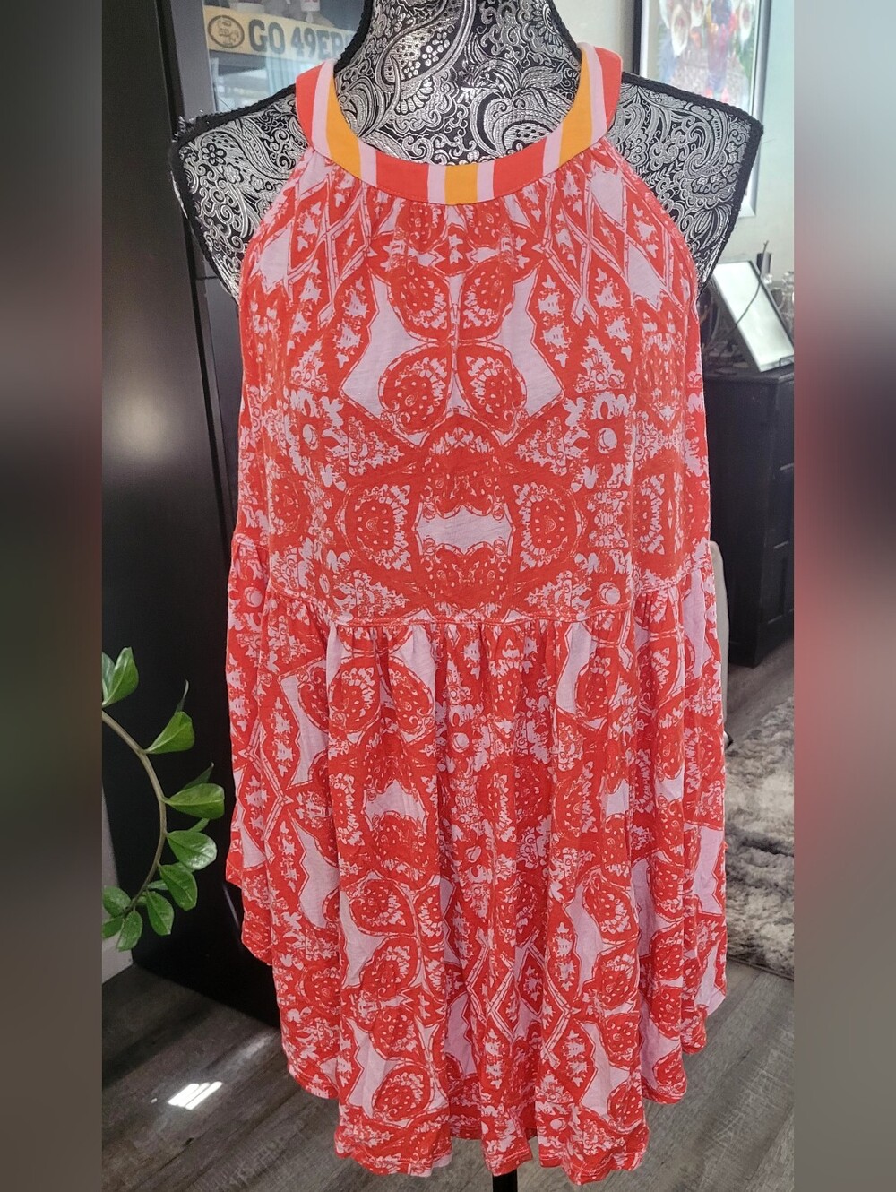 Free People Coral Pink Patterned Circle Skater Tank - Picture 3 of 7
